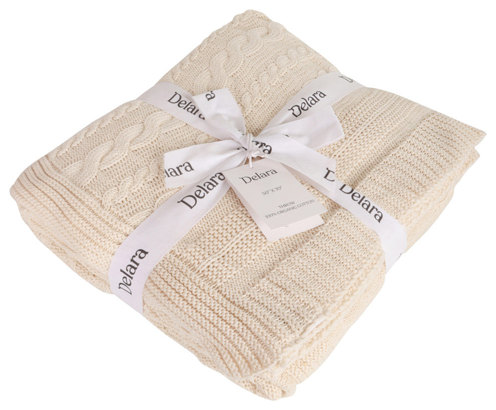 Delara GOTS Certified Organic Cotton Throw Blanket 50x70 inches, Natural