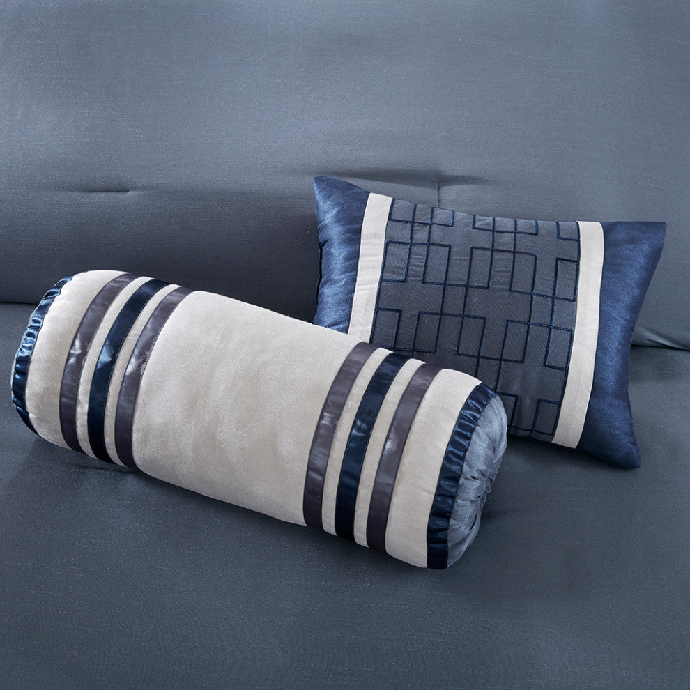 Madison Park Genevieve Planum 7-Piece Comforter Set, Navy Blue