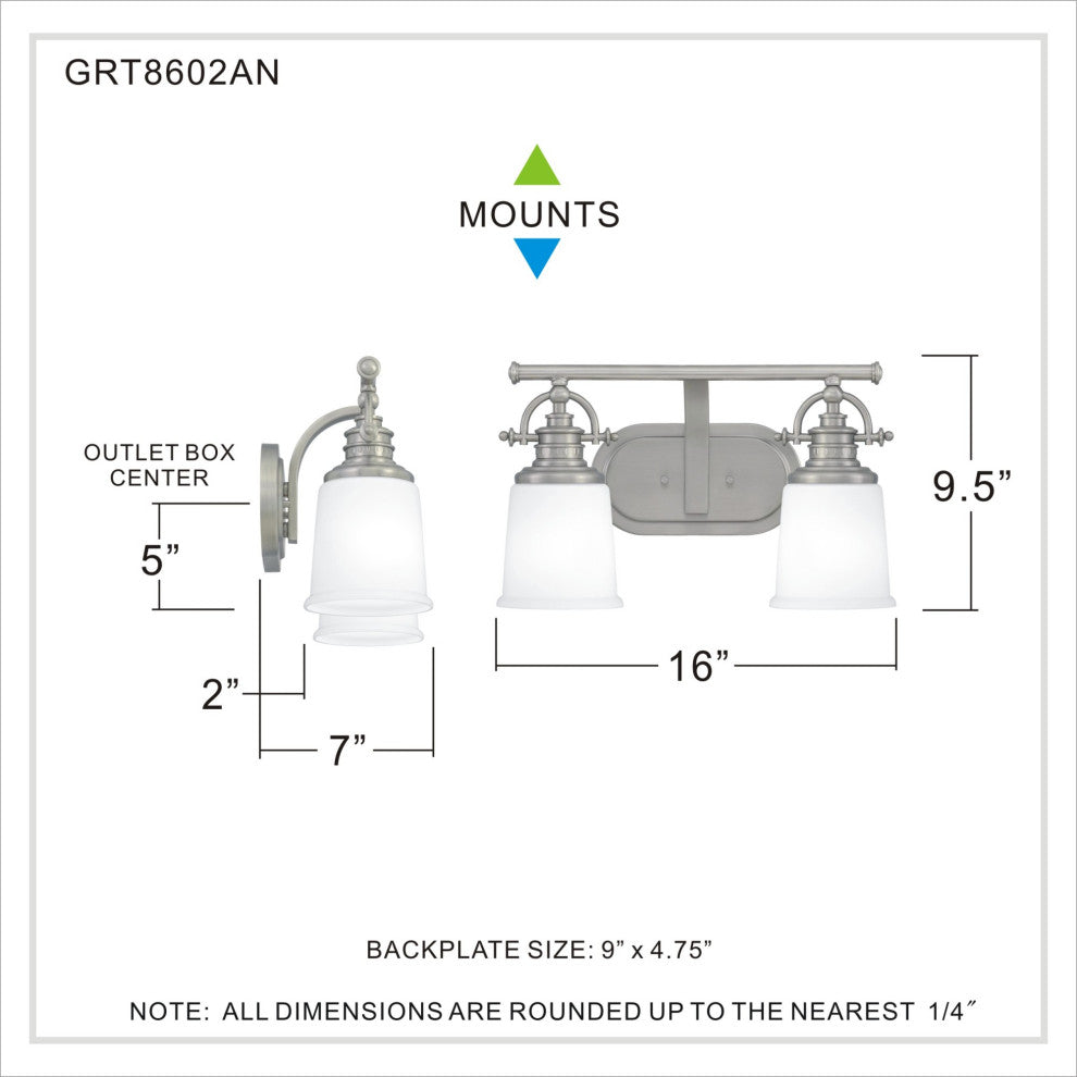 Quoizel GRT8602 Grant 2 Light 16"W Bathroom Vanity Light - Polished Chrome