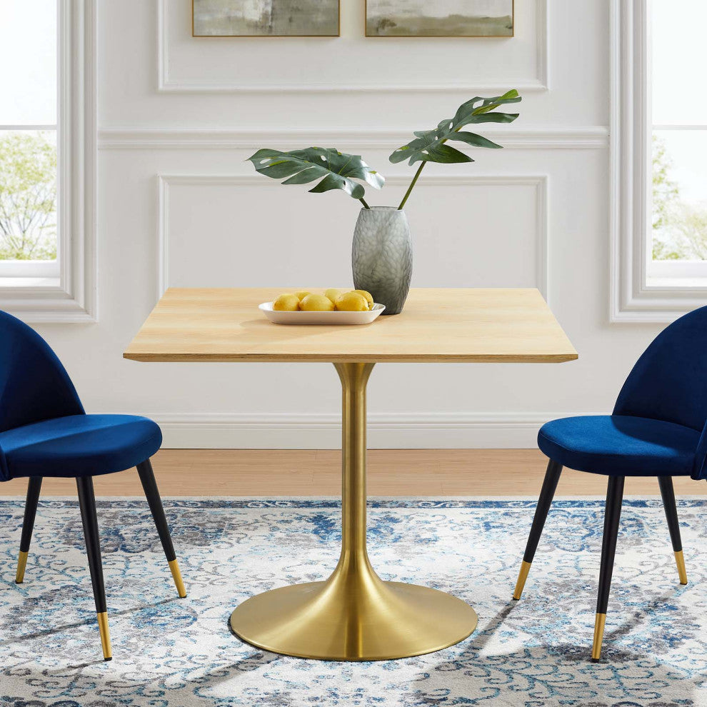 Dining Table, Square, Wood, Gold Brown Natural, Modern, Cafe Bistro Restaurant