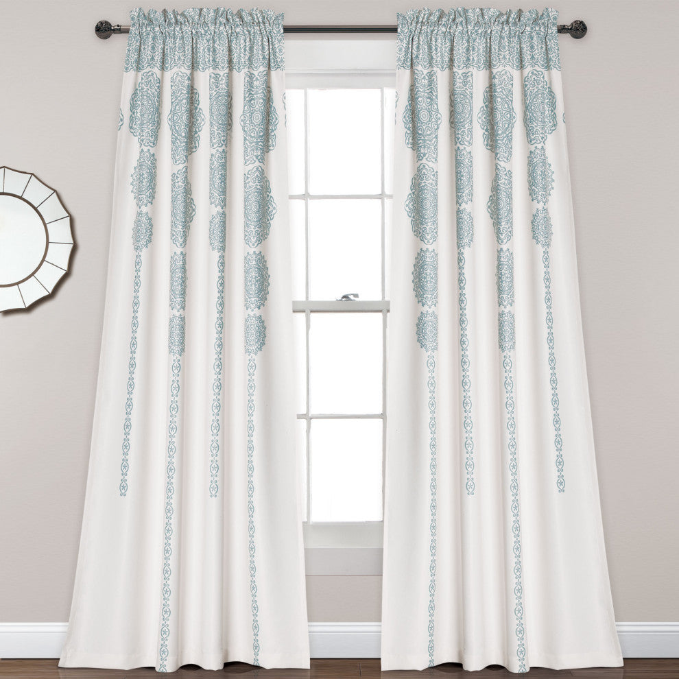 Stripe Medallion Room Darkening Window Panel, Set of 2, Blue, 84"x52"