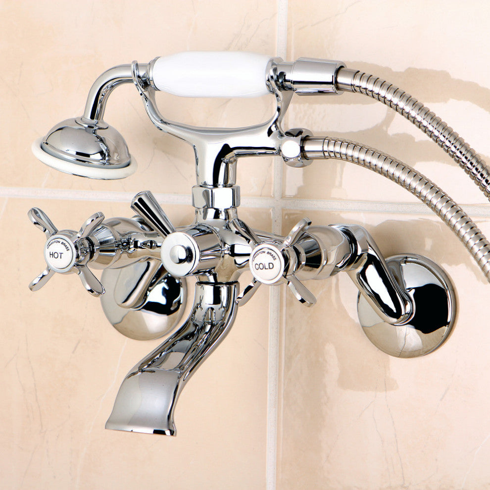 Kingston Brass Wall Mount Clawfoot Tub Faucet With Hand Shower, Polished Chrome