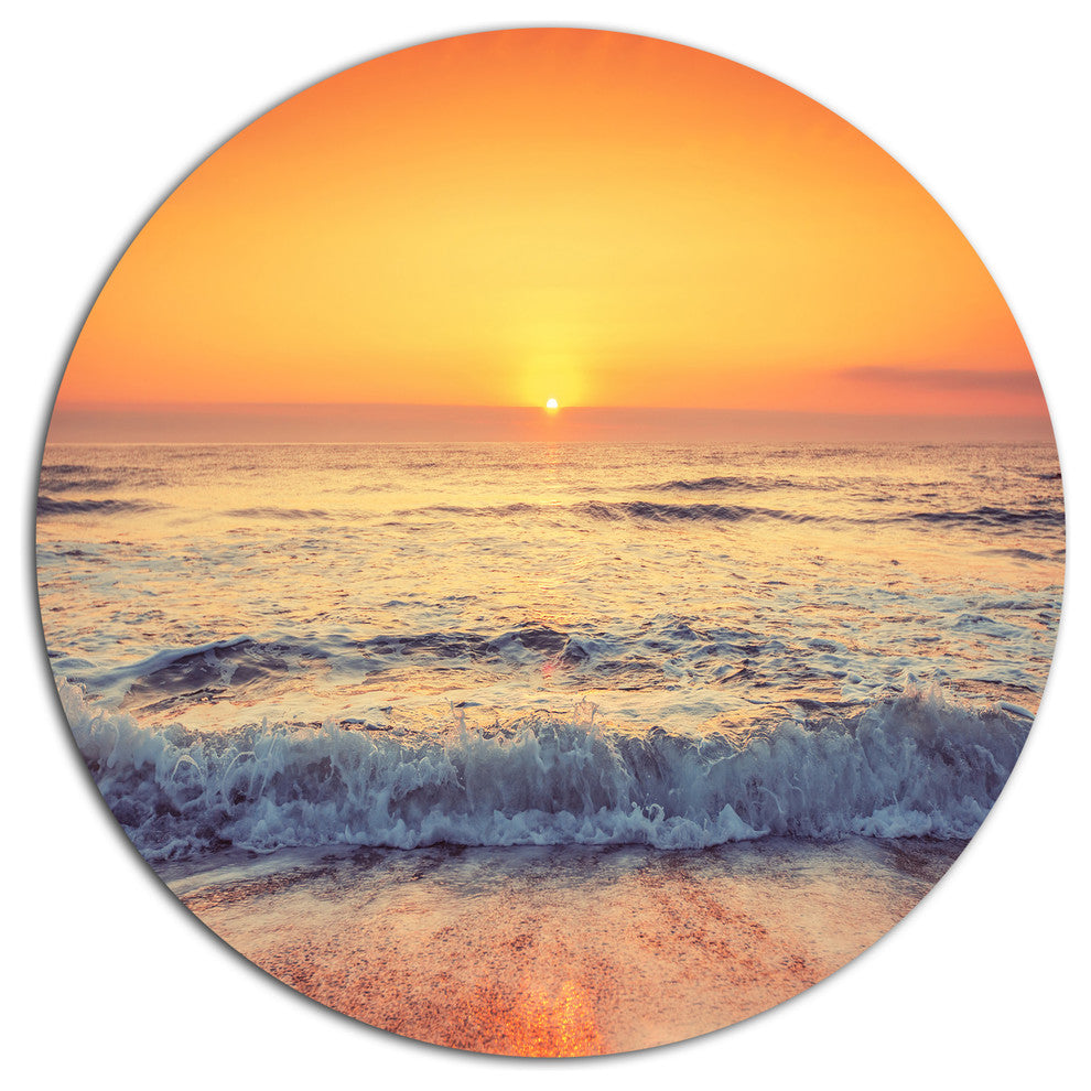 Yellow Cloudscape Over Seashore, Beach Round Metal Wall Art, 36"