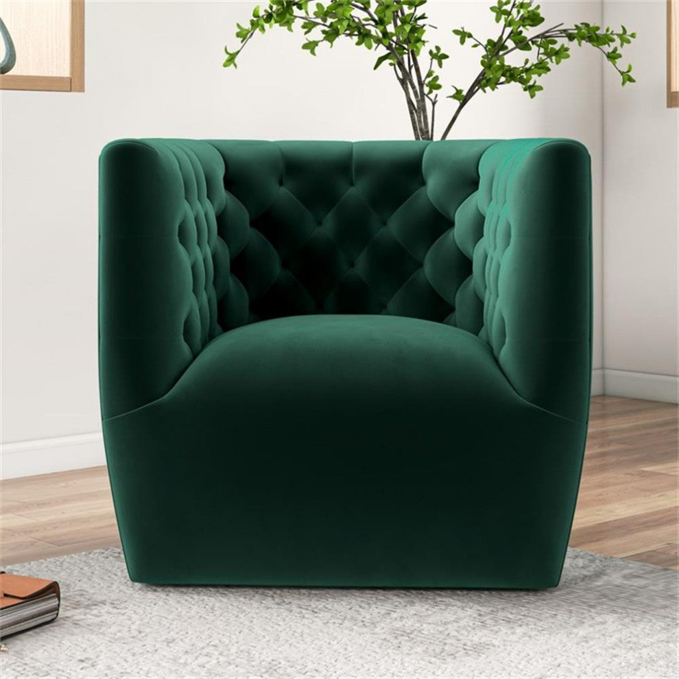 Rose Mid-Century Modern Tufted Back Velvet Swivel Chair  in Green