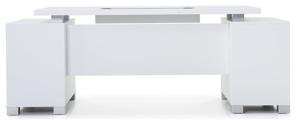 79"� Modern Ford White Matte Lacquer Desk Storage/Filing Drawers Keyboard Tray