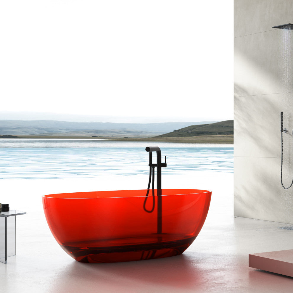 Vanity Art Freestanding Soaking Stone Resin Bathtub, Pure Resin Red, Small