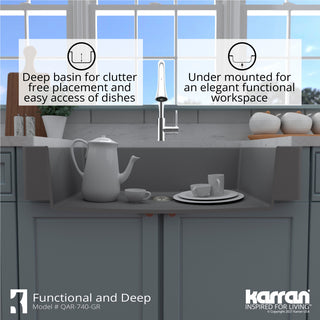 Karran Retrofit Farmhouse Quartz 34" Single Bowl Sink, Grey