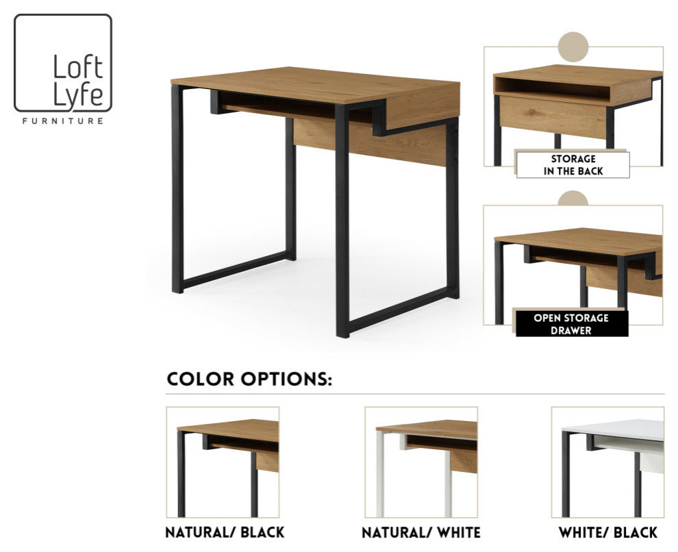 Loft Lyfe Edie Desk, Open Front Storage, Natural/Black 31.5Lx23.6Wx30H