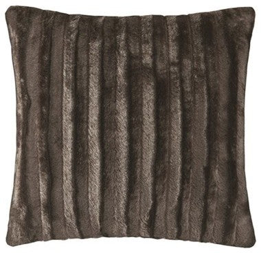 Madison Park Brushed Solid Stripe Plaited Long Fur Square Pillow, Chocolate
