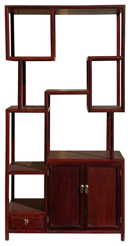 Chinese Light Brown Stain Treasure Display Curio Cabinet Room Divider Hcs7285