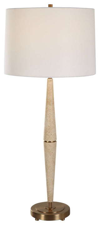 Contemporary Tapered Beige Travertine Stone 38in Slim Pole Table Lamp Minimalist