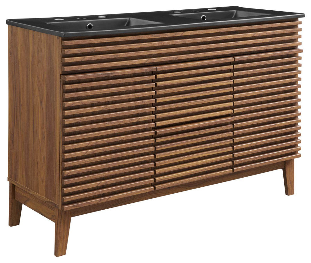 Render 48" Double Sink Bathroom Vanity Walnut Black -5381
