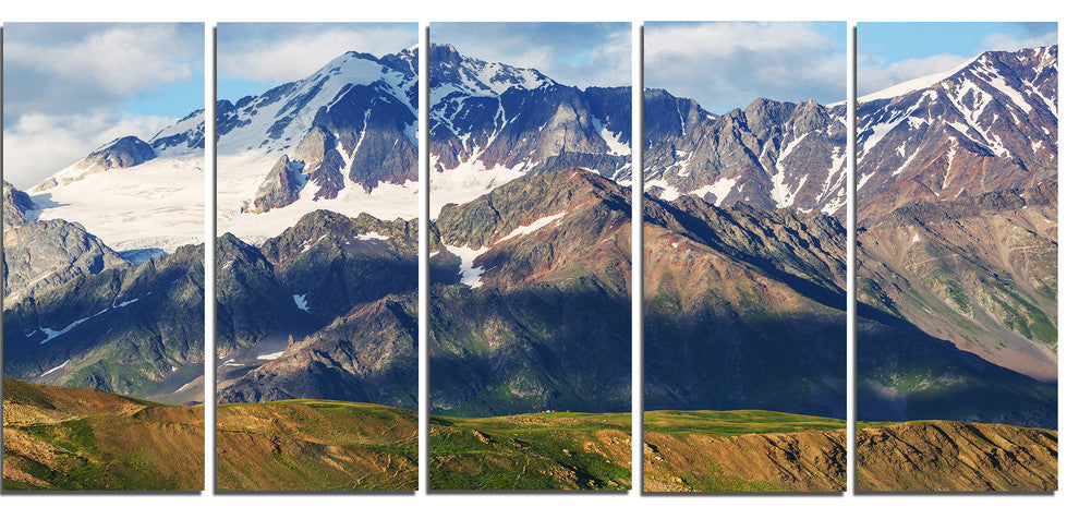 Beautiful Caucasus Mountains, Landscape Canvas Art Print, 60"x28", 5 Panels