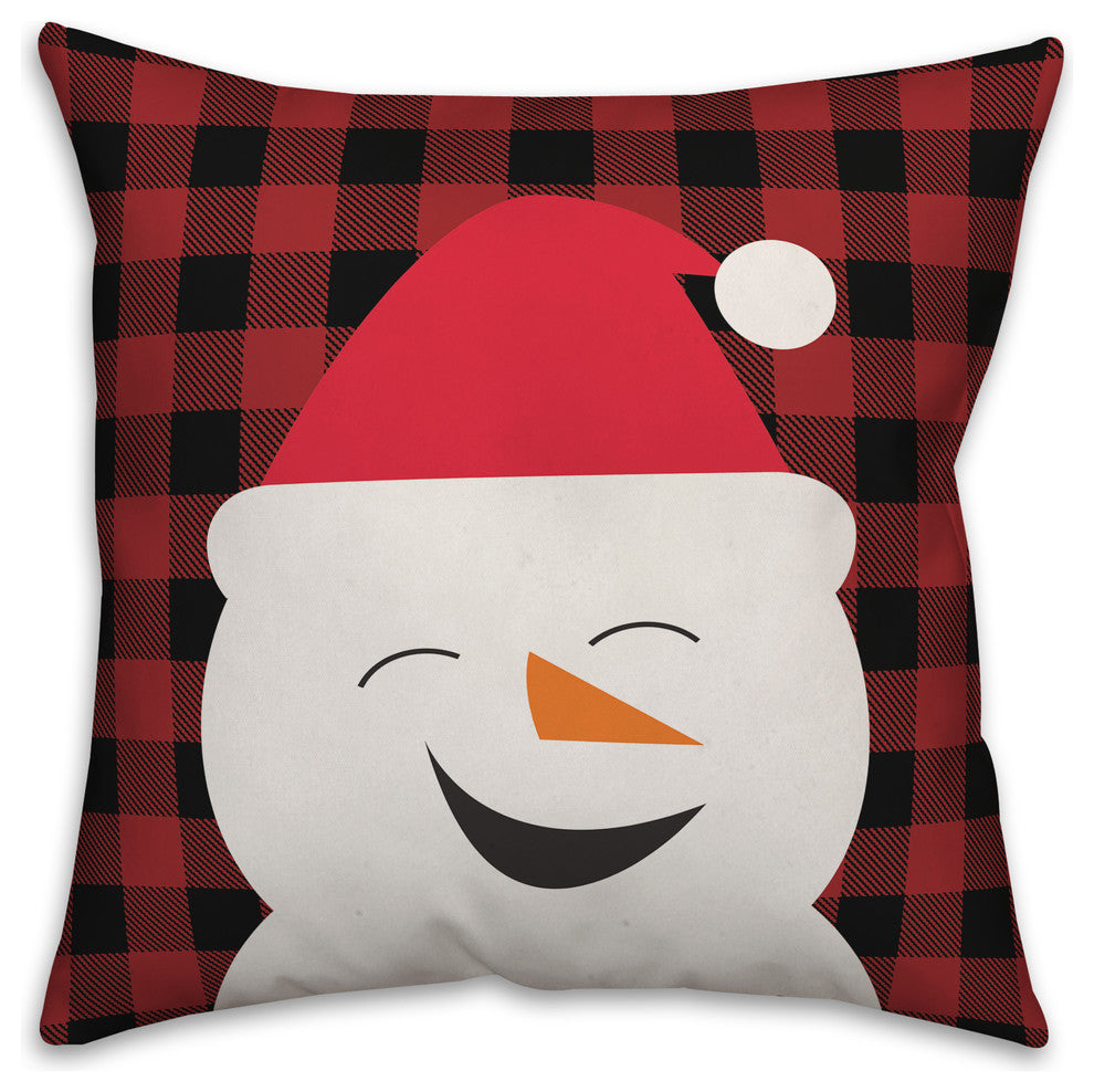Plaid Smiling Snowman 18"x18" Throw Pillow
