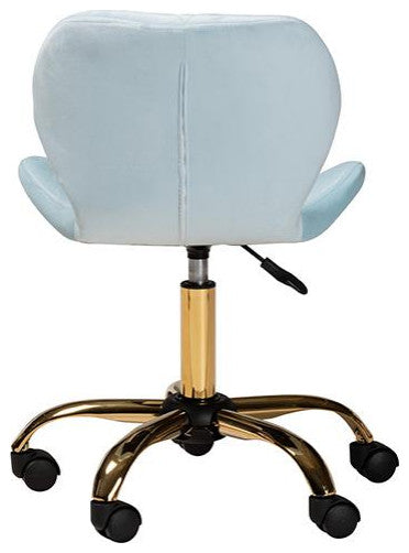 Savara Glam and Luxe Aqua Velvet Fabric and Gold Metal Swivel Office Chair