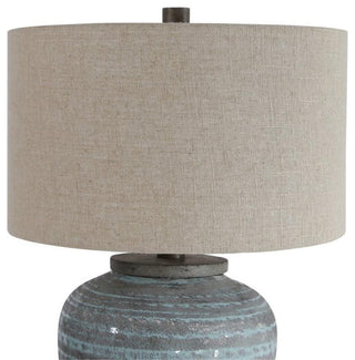 Uttermost Pelia Coastal Ceramic Fabric and Resin Table Lamp in Aqua Blue