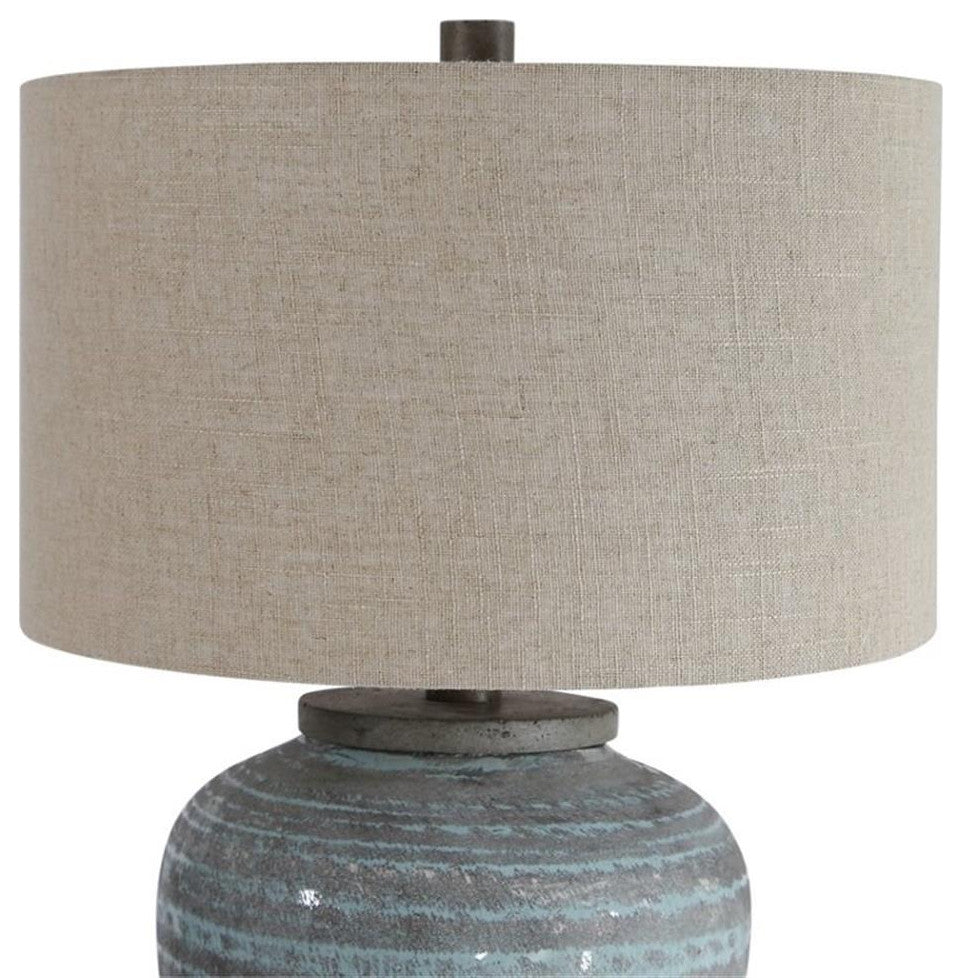 Uttermost Pelia Coastal Ceramic Fabric and Resin Table Lamp in Aqua Blue