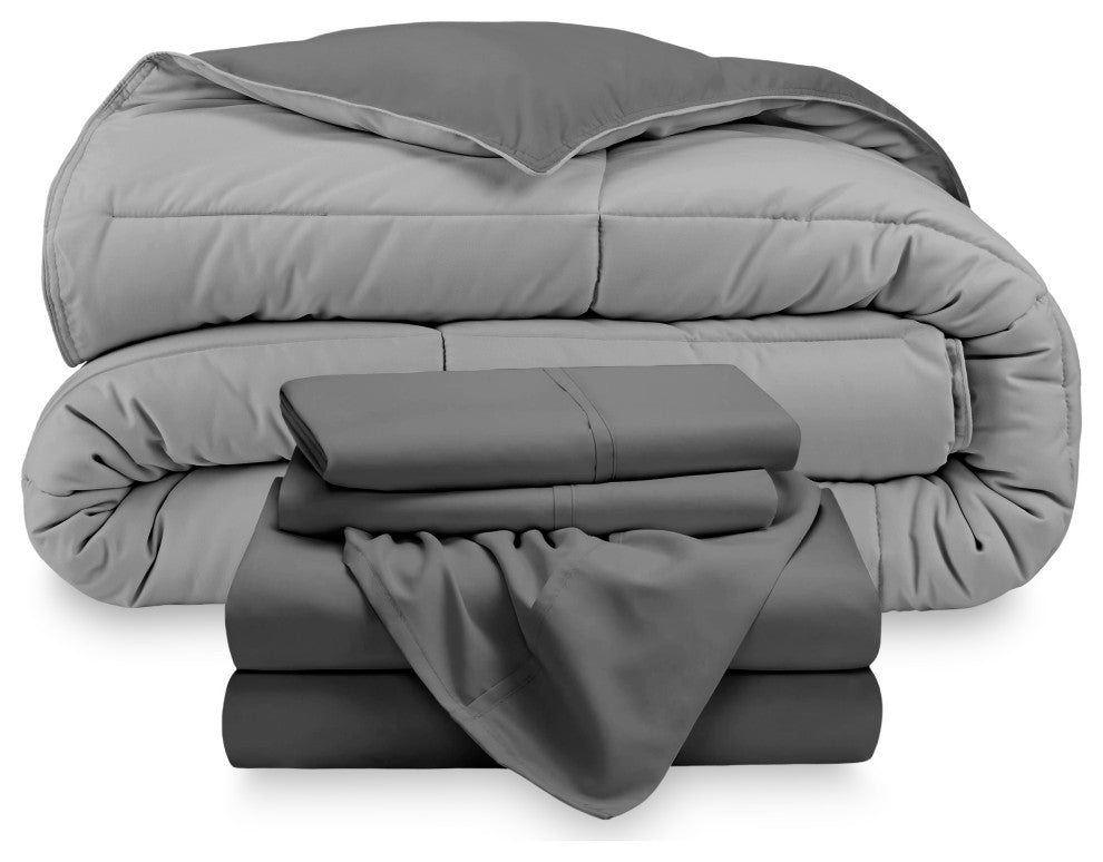 Reversible Bed-in-a-Bag, Light Gray/Gray, Gray, King