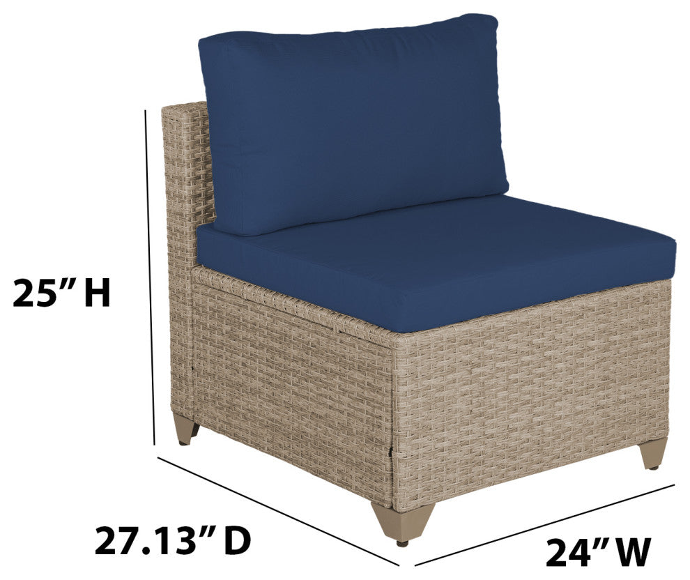 Maui Outdoor Armless Sofa, Natural Aged Wicker, Cyan