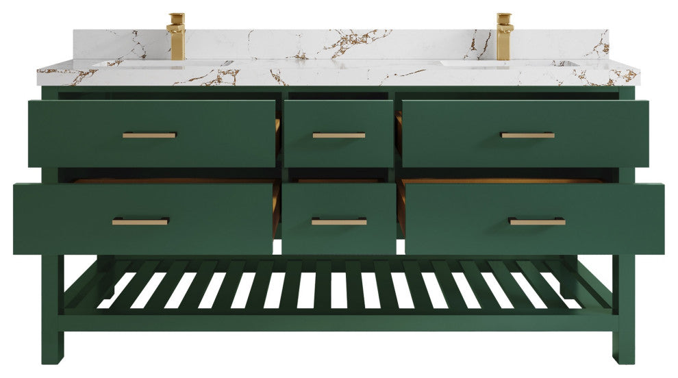 Parker 72" Double Sink Bath Vanity, Lafayette Green 2" Viola Brown