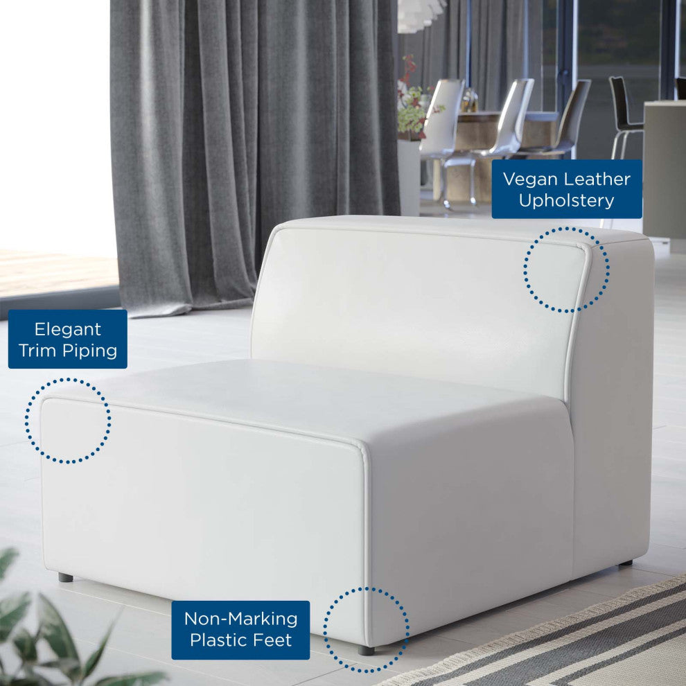 Sofa Middle Chair, Faux Vegan Leather, White, Modern, Living Lounge Hospitality