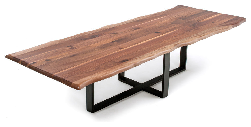 Contemporary Live Edge Dining Table, Black Walnut, 60x48x31