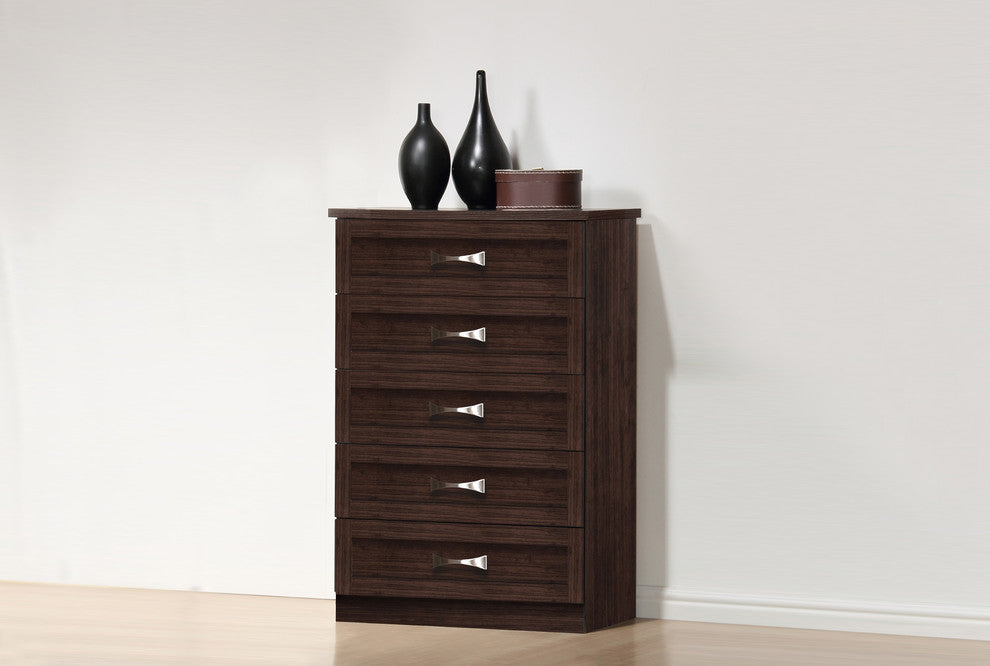 Colburn 5-Drawer Dark Brown Finish Wood Tallboy Storage Chest