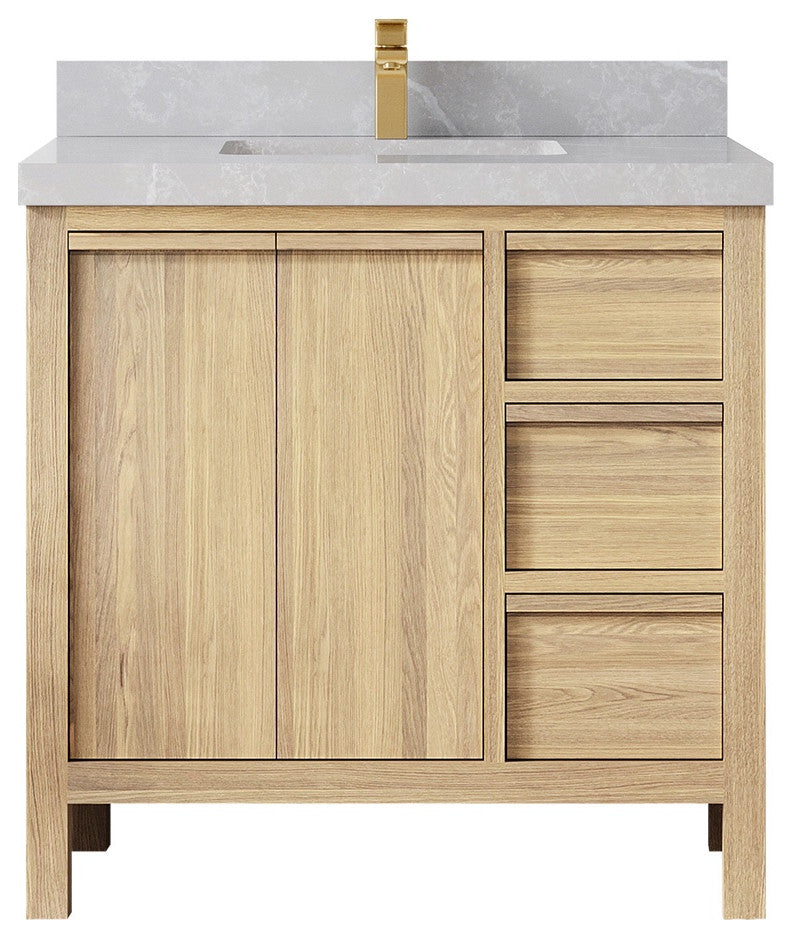 Elizabeth Oak 36" Center Sink Vanity, White 2" Pearl Gray