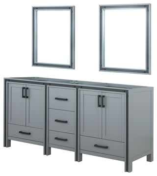 Ziva Transitional Dark Grey 72" Double Vanity, no Top and 30" Mirrors