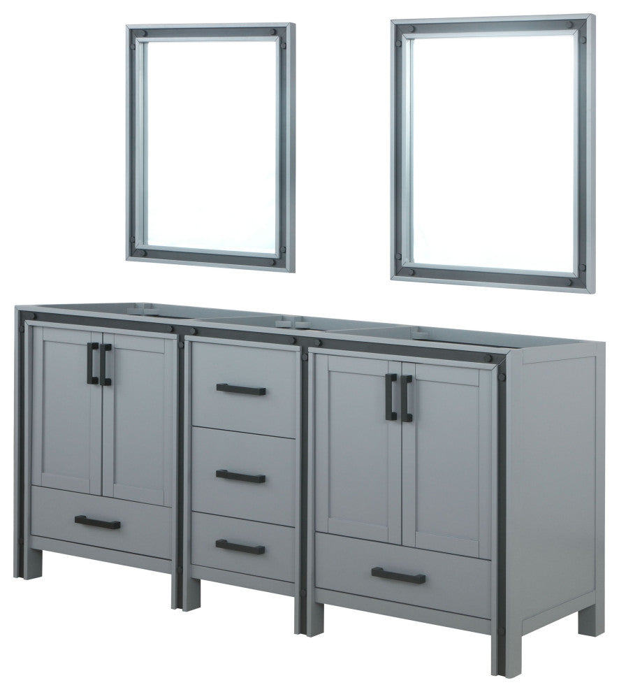 Ziva Transitional Dark Grey 72" Double Vanity, no Top and 30" Mirrors