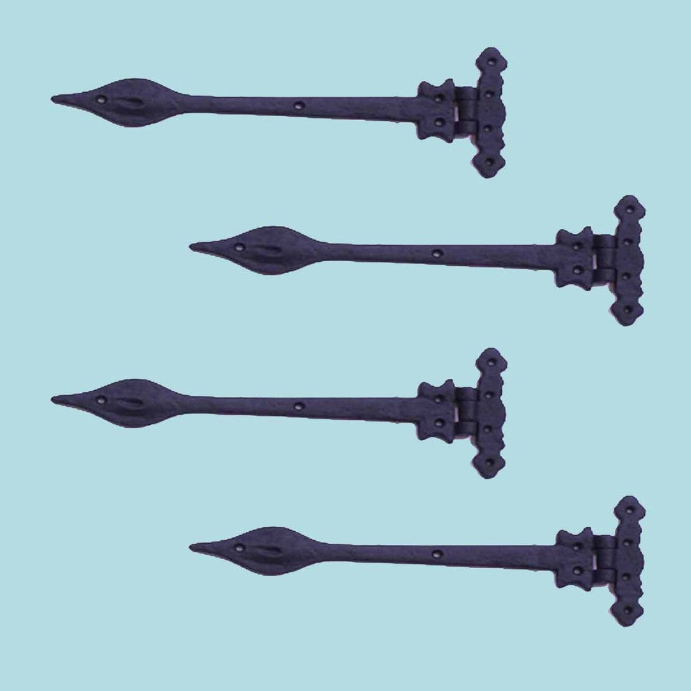 Black Wrought Iron Door Strap Hinge 9" L Colonial Spear Tip Flush Mount Hinges