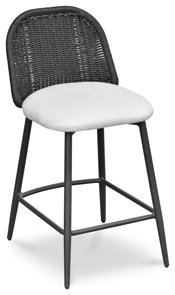 Alexa Rattan Performance Fabric Outdoor Stool, Black, Counter Stool