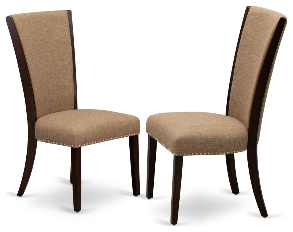 A Dining Set Of 2 Parson Chairs, 12" Butterfly Leaf Rectangle Table, Mahogany