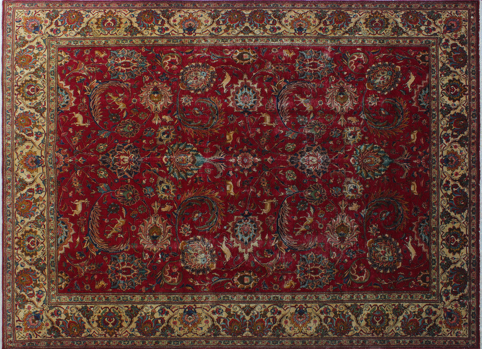 Fine Vintage Distressed Muqtadir Red Rug, 9'5x12'8