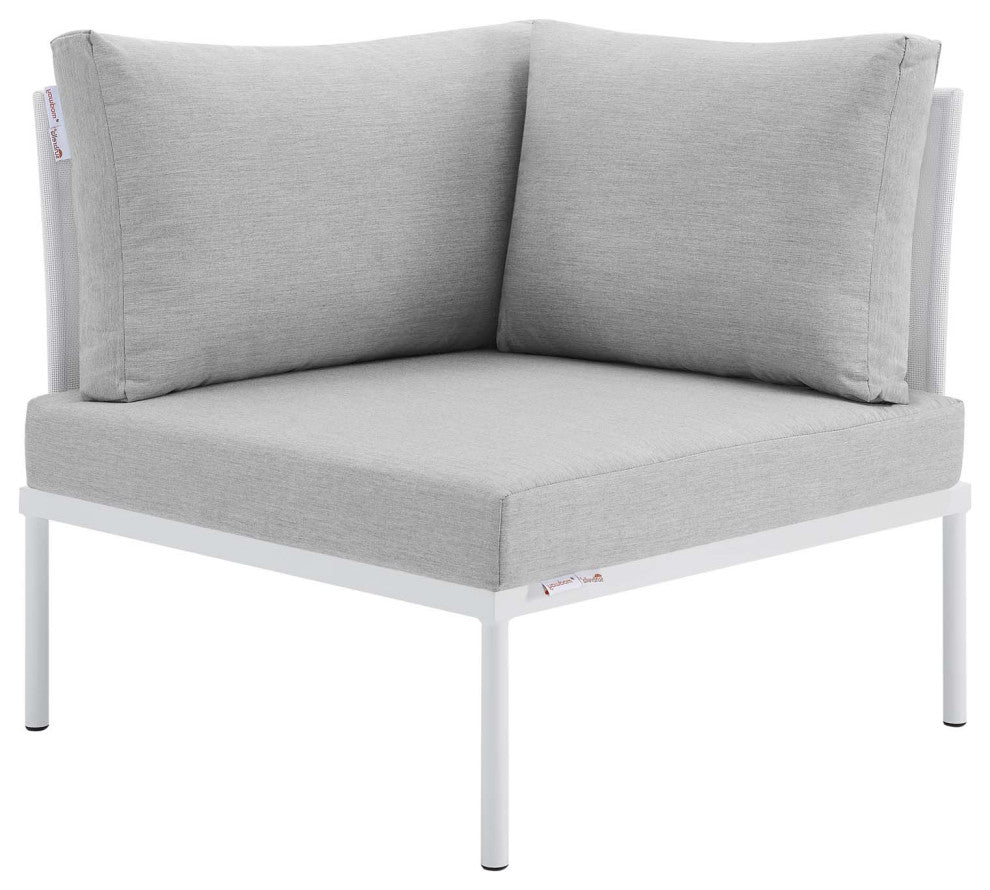 Sectional Sofa Chair Table Set, Sunbrella, Aluminum, White Gray, Outdoor