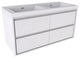 MOM 48" Wall Mounted Vanity With 4 Drawers and Acrylic Double Sink, Glossy White