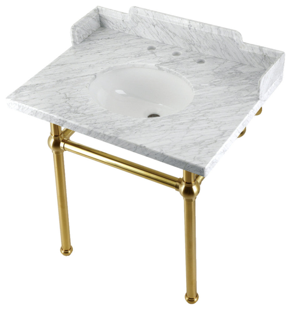 Kingston Brass LMS3030MB7 30" Carrara Marble Console Sink, Legs