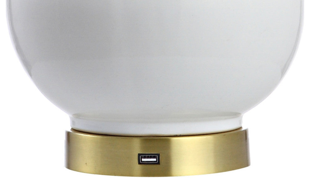 Han 27" Ceramic Contemporary USB Charging LED Table Lamp, White