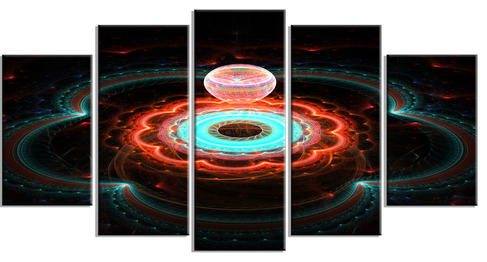Balloon over Fractal Colored Area, Floral Canvas Art Print, 60"x32", 5 Panels