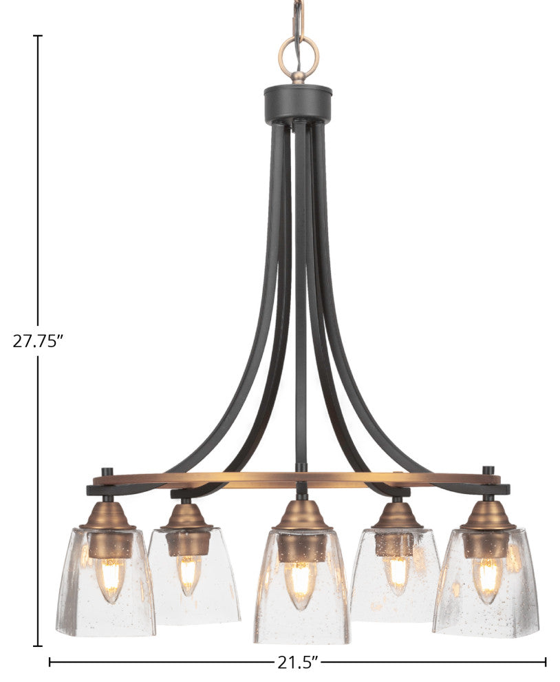 Paramount 5-Light Chandelier, Matte Black & Brass, 4.5" Clear Bubble Glass