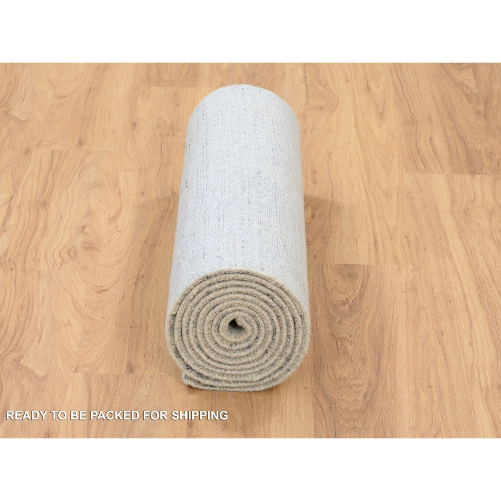 Gray, Jacquard Hand Loomed, Wool and Plant Based Silk, Runner, Rug, 2'6" x 12'0"
