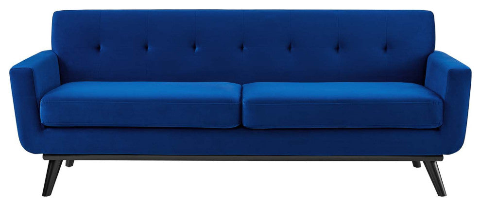 Sofa, Blue Navy, Velvet, Modern, Mid Century Living Hotel Lounge Cafe Lobby