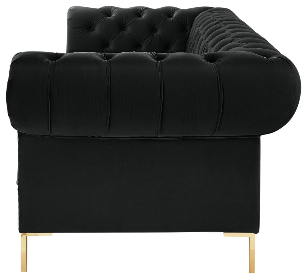 Inspired Home Ariadna Sofa Button Tufted, Black Velvet