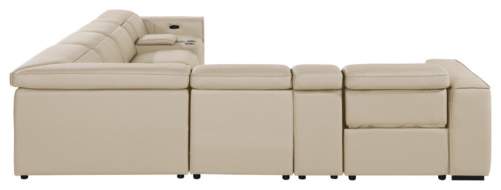 Niccolo Italian Leather 8-Piece L-Shaped Power Reclining Sectional, Beige