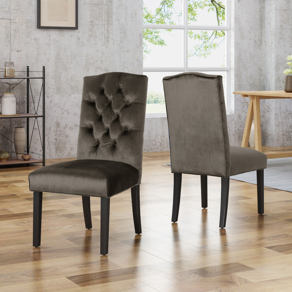 GDF Studio Joyce Traditional Crown Top New Velvet Dining Chairs, Set of 2, Gray