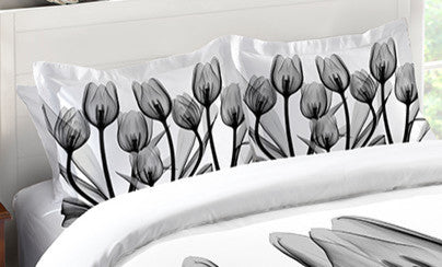 Laural Home Black and White Tulips Standard Pillow Sham