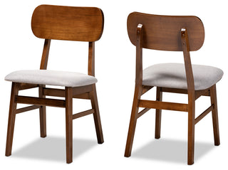 Euclid Mid-Century Grey Upholstered Brown Finished Wood 2-Piece Dining Chair Set