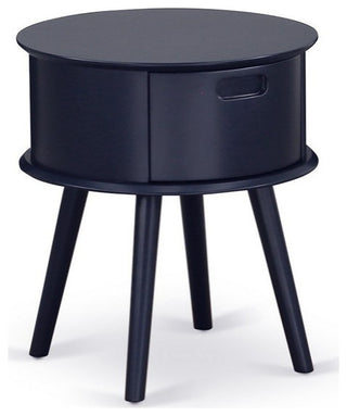 Gordon Round Night Stand End Table With Drawer, Navy Blue Finish
