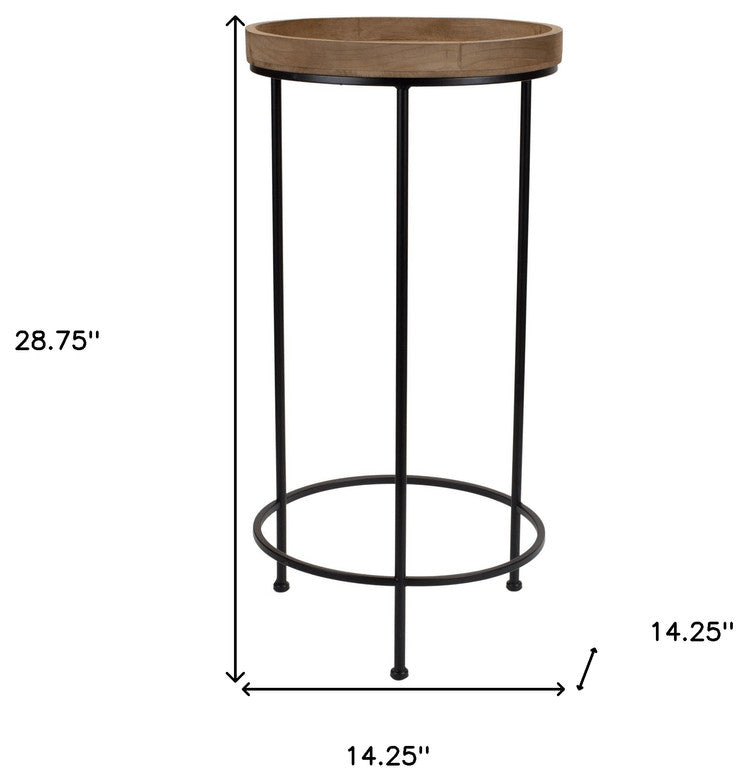 Set of Three 14" Black And Brown Solid Wood Round End Tables