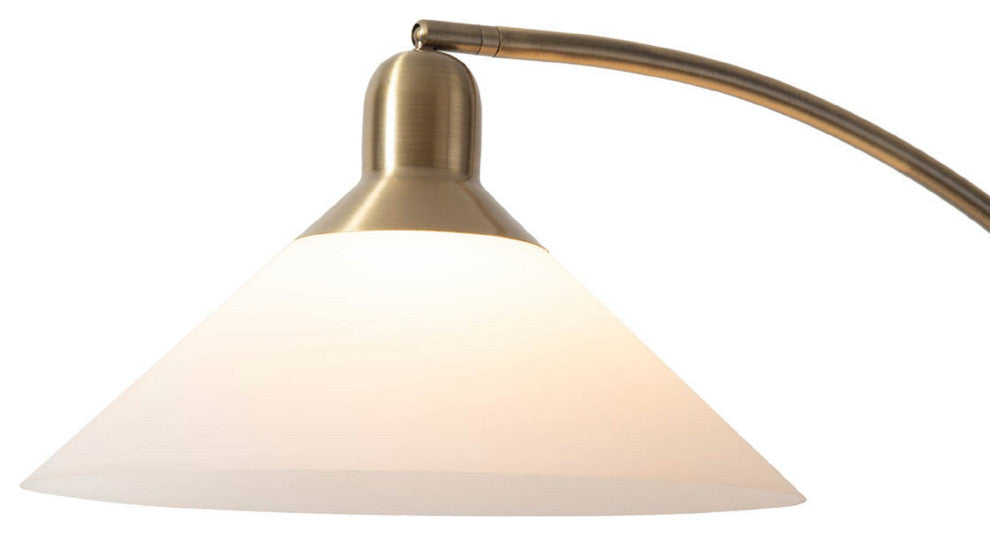Melmar Chairside Arc Floor Lamp -Weather Brass and Walnut, Dimmer Switch, V-Base